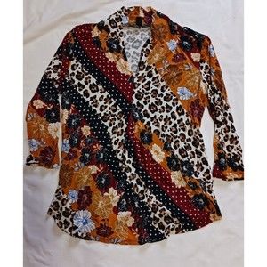 Cable & Gauge Long Sleeve Abstract Floral/Animal Print Pullover Small Career